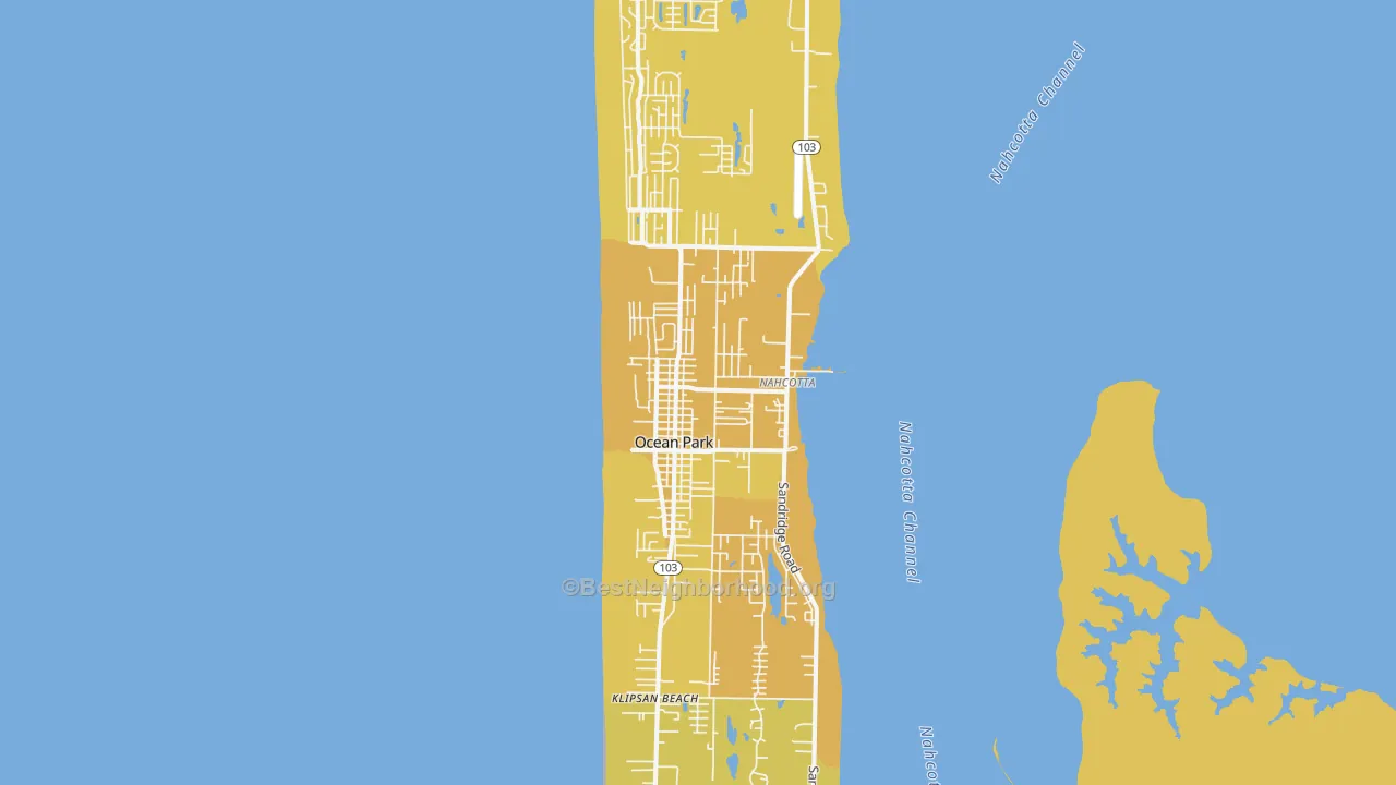 Map of the best neighborhoods in the 98640 area, with better matches in green and worse matches in red