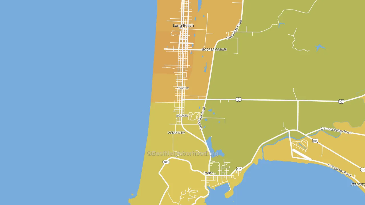 Map of the best neighborhoods in the 98644 area, with better matches in green and worse matches in red