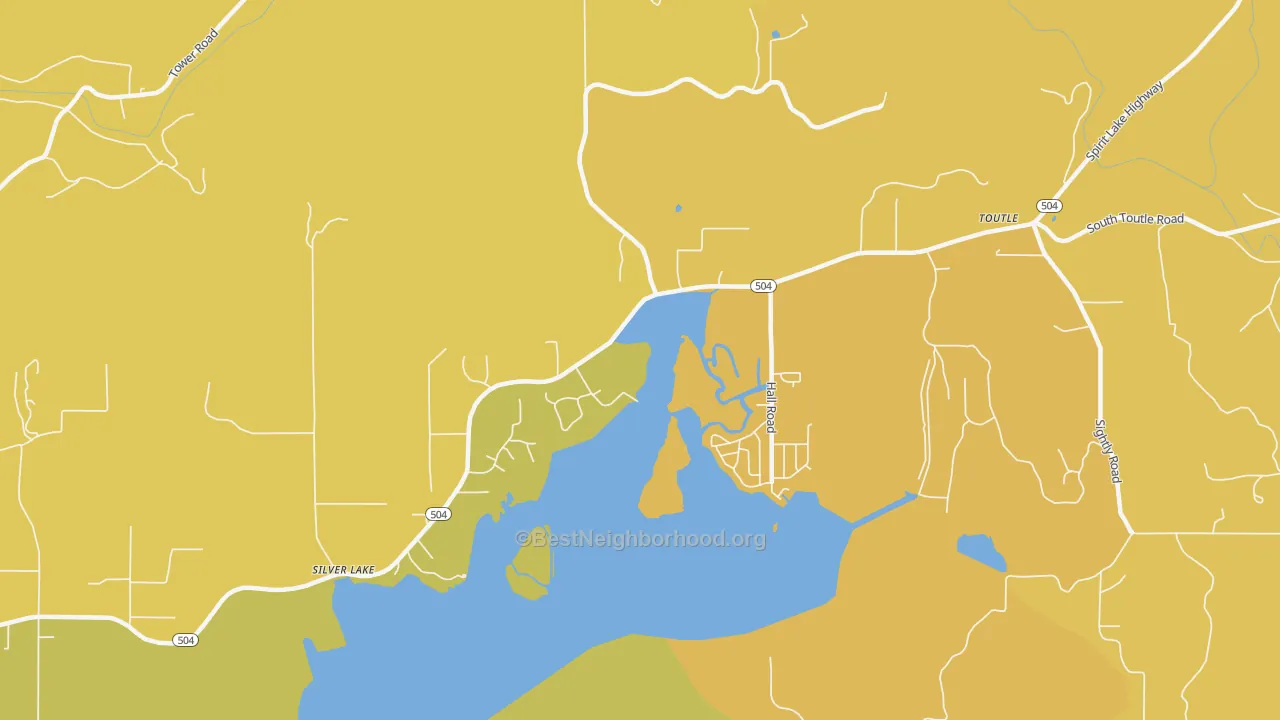 Map of the best neighborhoods in the 98645 area, with better matches in green and worse matches in red
