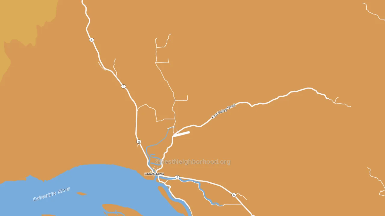 Map of the best neighborhoods in the 98647 area, with better matches in green and worse matches in red