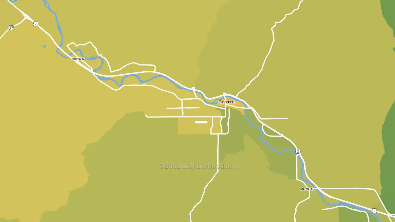 Map of the best neighborhoods in the 98815 area, with better matches in green and worse matches in red