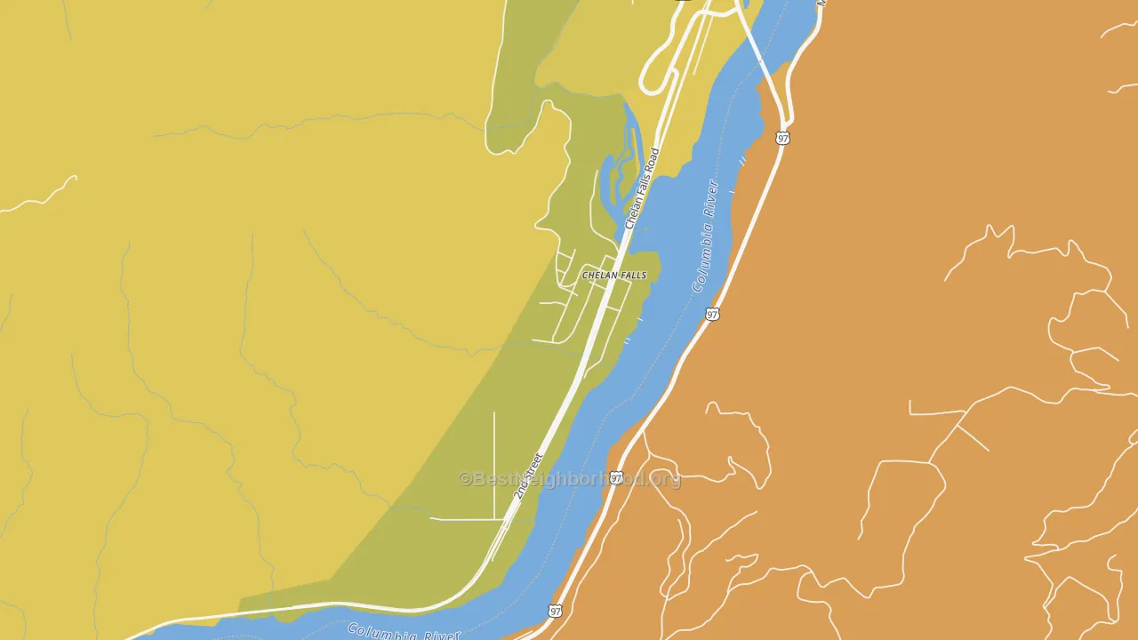 Map of the best neighborhoods in the 98817 area, with better matches in green and worse matches in red