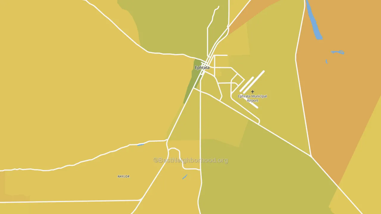 Map of the best neighborhoods in the 98823 area, with better matches in green and worse matches in red
