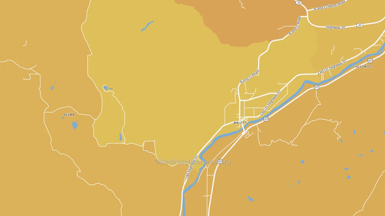 Map of the best neighborhoods in the 98829 area, with better matches in green and worse matches in red