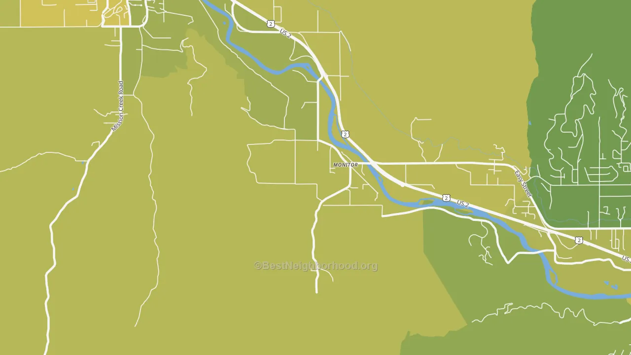 Map of the best neighborhoods in the 98836 area, with better matches in green and worse matches in red