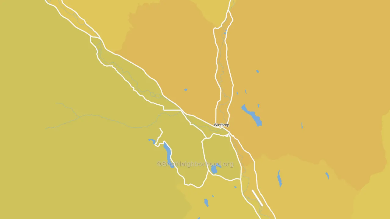 Map of the best neighborhoods in the 98862 area, with better matches in green and worse matches in red