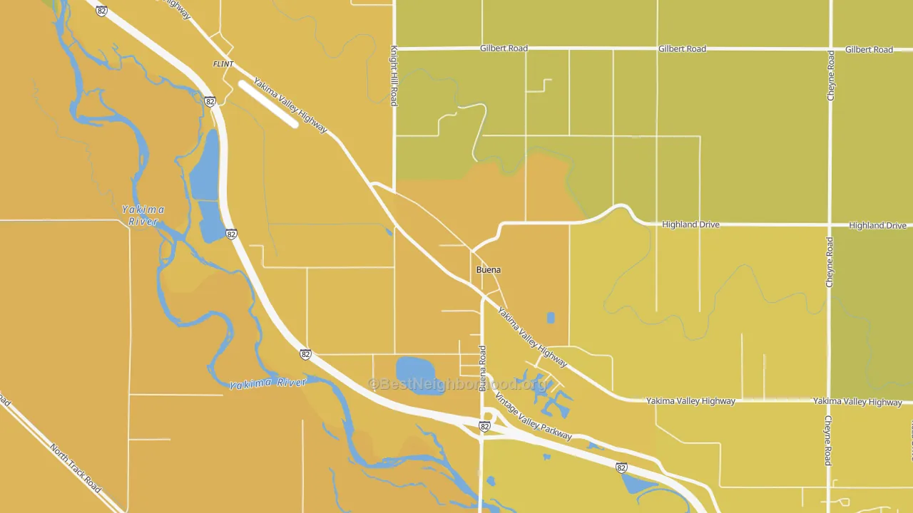 Map of the best neighborhoods in the 98921 area, with better matches in green and worse matches in red