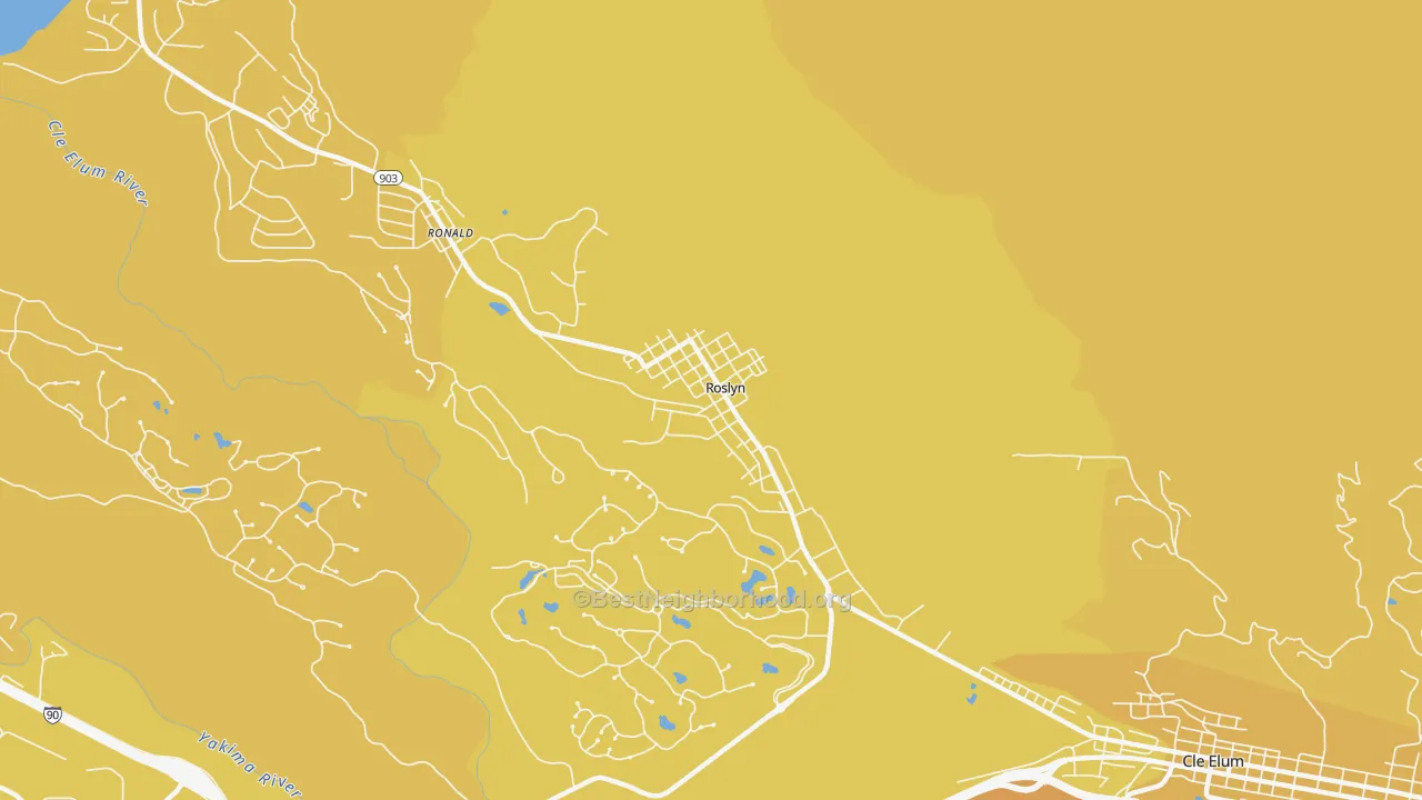 Map of the best neighborhoods in the 98941 area, with better matches in green and worse matches in red
