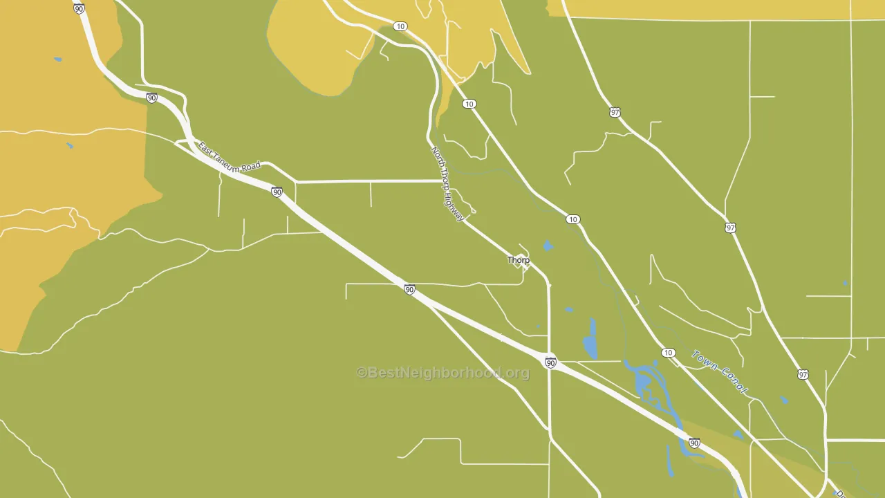 Map of the best neighborhoods in the 98946 area, with better matches in green and worse matches in red