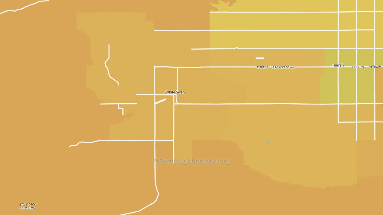 Map of the best neighborhoods in the 98952 area, with better matches in green and worse matches in red