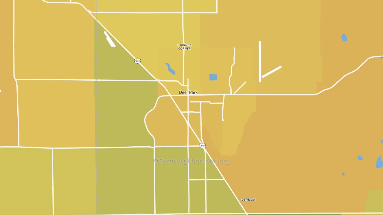 Map of the best neighborhoods in the 99006 area, with better matches in green and worse matches in red