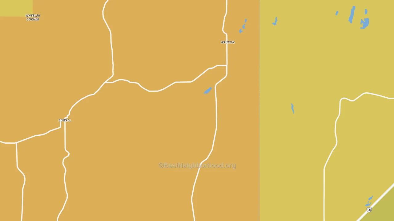 Map of the best neighborhoods in the 99008 area, with better matches in green and worse matches in red