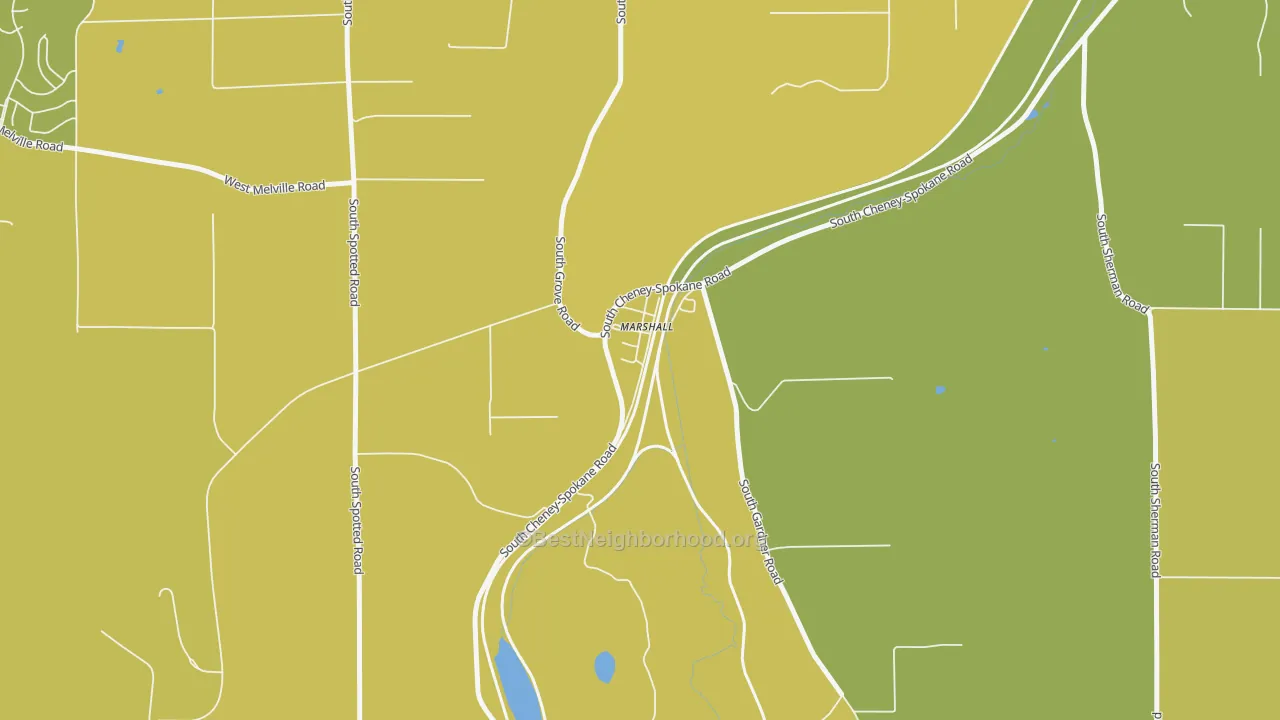 Map of the best neighborhoods in the 99020 area, with better matches in green and worse matches in red