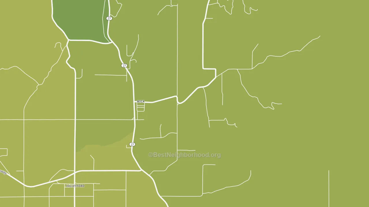 Map of the best neighborhoods in the 99023 area, with better matches in green and worse matches in red