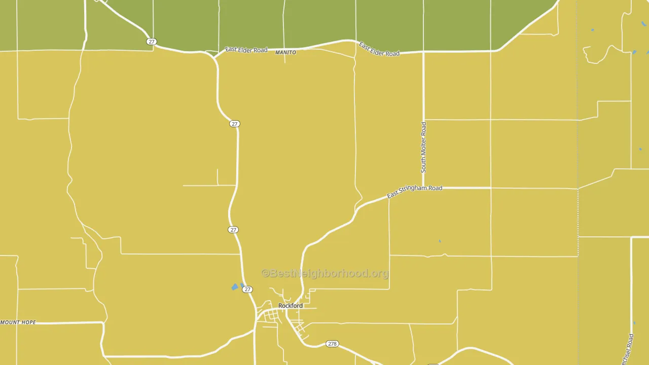Map of the best neighborhoods in the 99030 area, with better matches in green and worse matches in red