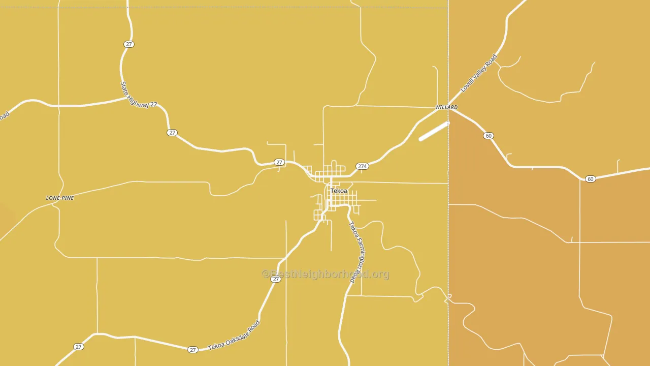 Map of the best neighborhoods in the 99033 area, with better matches in green and worse matches in red