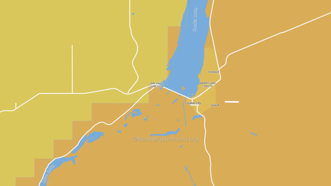 Map of the best neighborhoods in the 99115 area, with better matches in green and worse matches in red