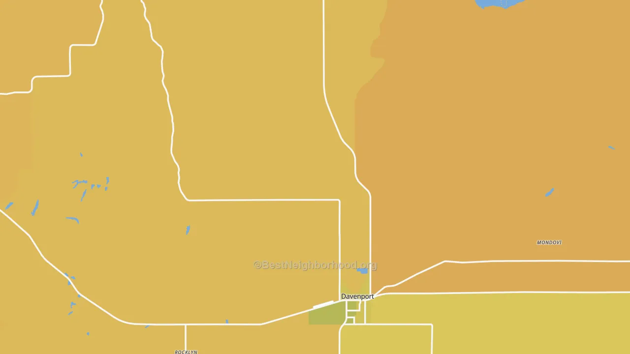 Map of the best neighborhoods in the 99122 area, with better matches in green and worse matches in red