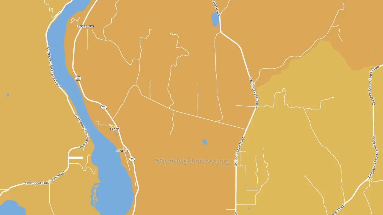 Map of the best neighborhoods in the 99126 area, with better matches in green and worse matches in red
