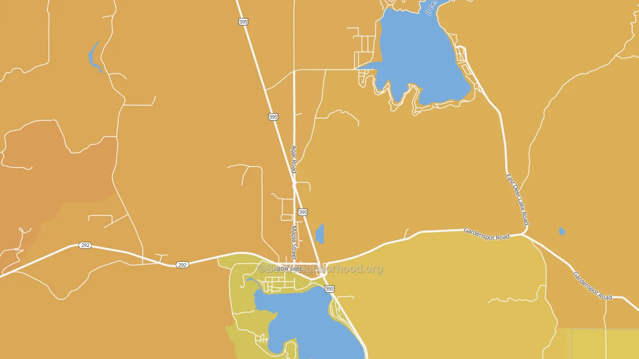 Map of the best neighborhoods in the 99148 area, with better matches in green and worse matches in red