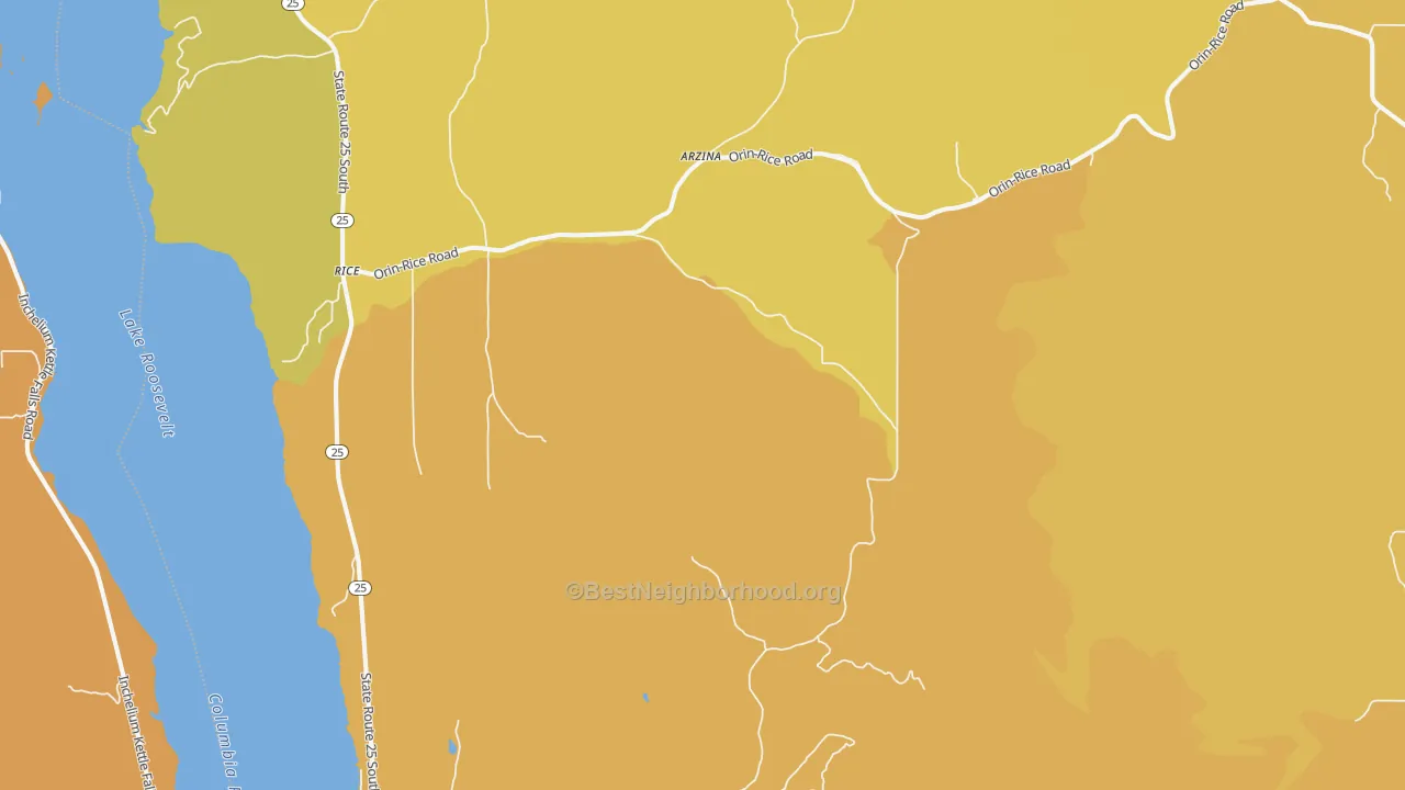 Map of the best neighborhoods in the 99167 area, with better matches in green and worse matches in red