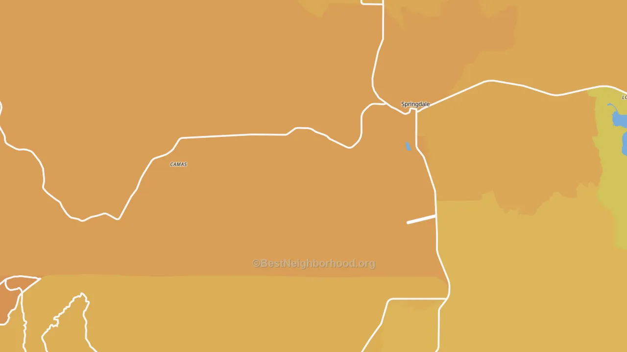 Map of the best neighborhoods in the 99173 area, with better matches in green and worse matches in red