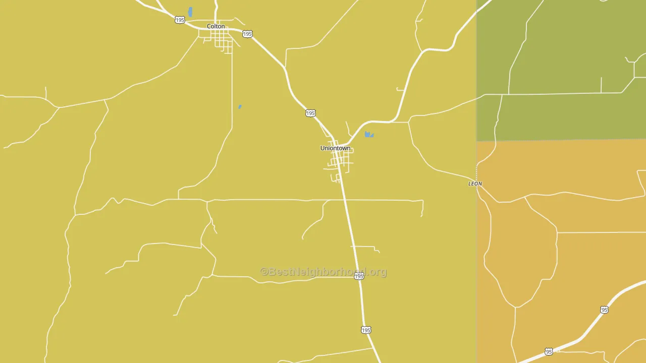 Map of the best neighborhoods in the 99179 area, with better matches in green and worse matches in red