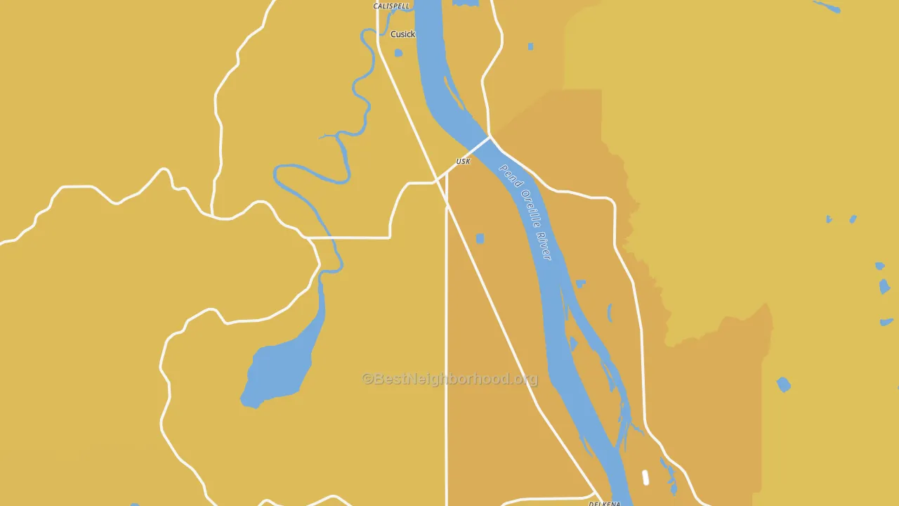 Map of the best neighborhoods in the 99180 area, with better matches in green and worse matches in red