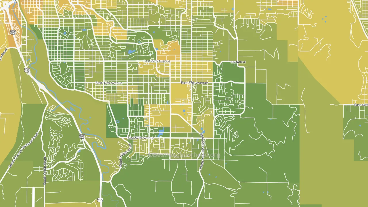 Map of the best neighborhoods in the 99223 area, with better matches in green and worse matches in red