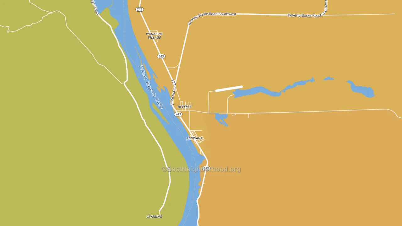 Map of the best neighborhoods in the 99321 area, with better matches in green and worse matches in red