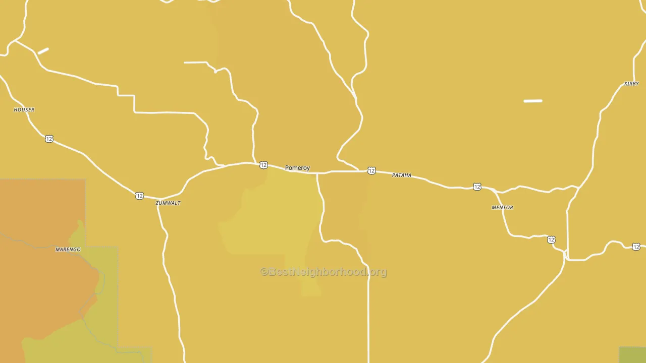 Map of the best neighborhoods in the 99347 area, with better matches in green and worse matches in red