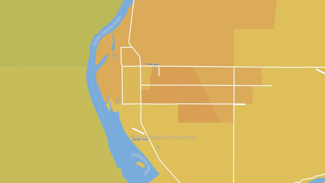 Map of the best neighborhoods in the 99349 area, with better matches in green and worse matches in red