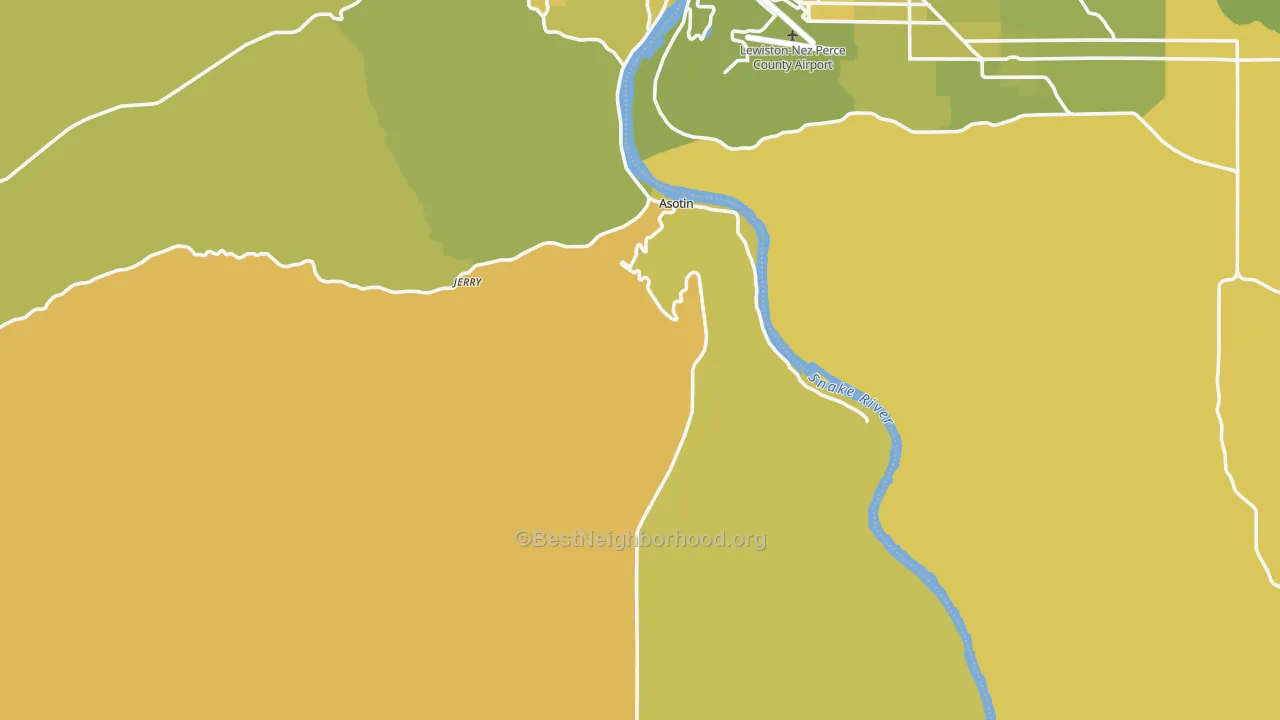 Map of the best neighborhoods in the 99402 area, with better matches in green and worse matches in red