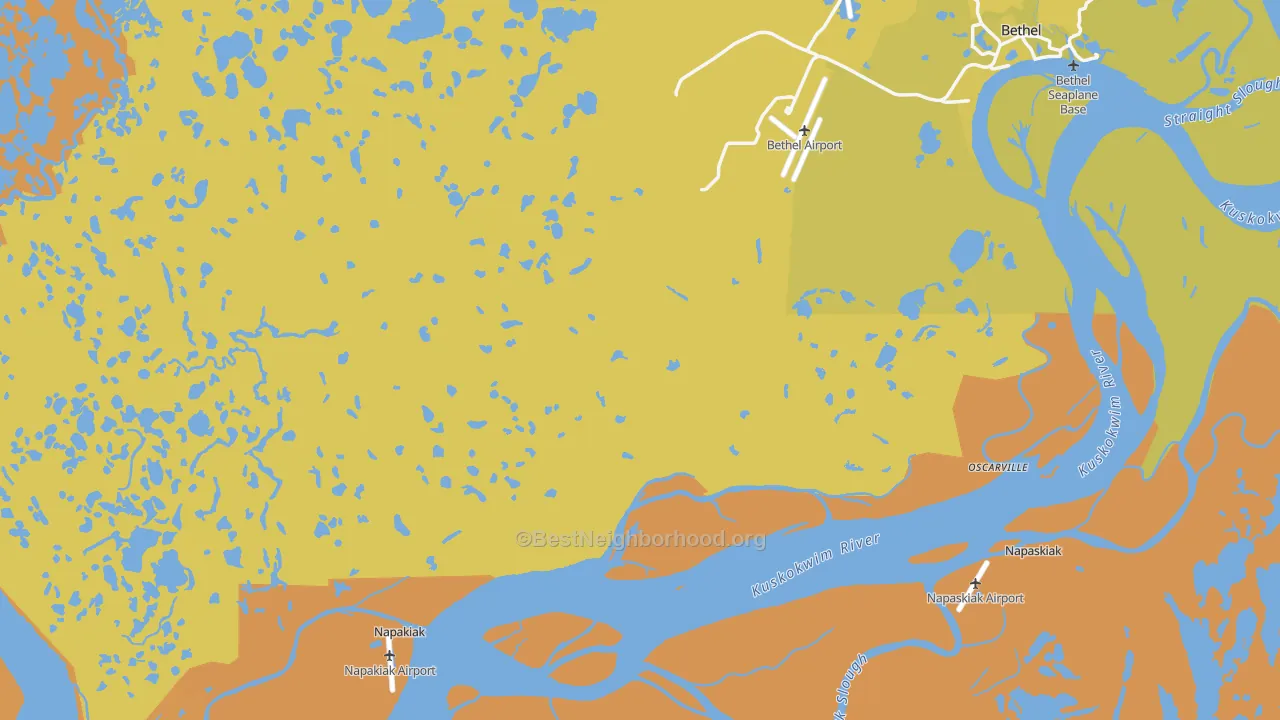 Map of the best neighborhoods in the 99559 area, with better matches in green and worse matches in red