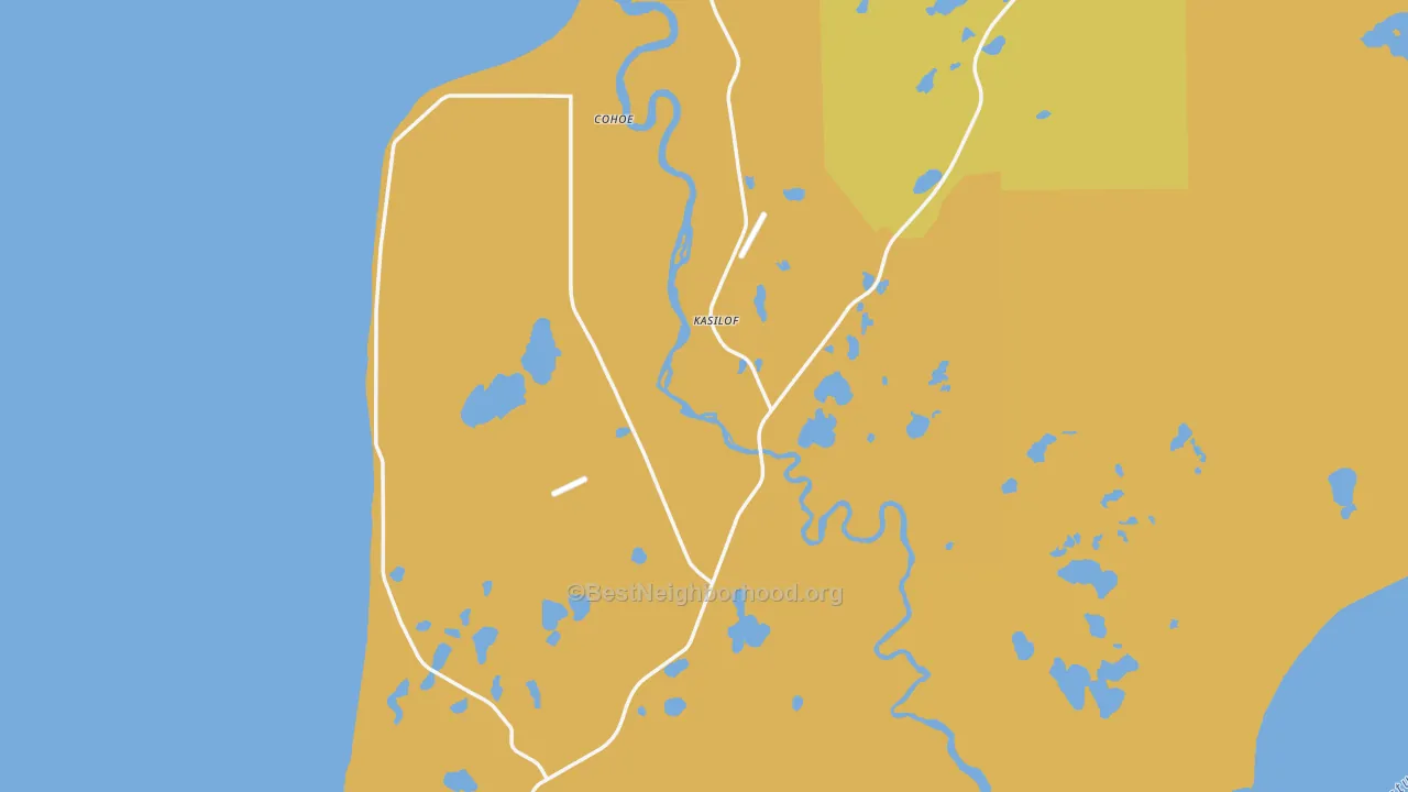 Map of the best neighborhoods in the 99610 area, with better matches in green and worse matches in red
