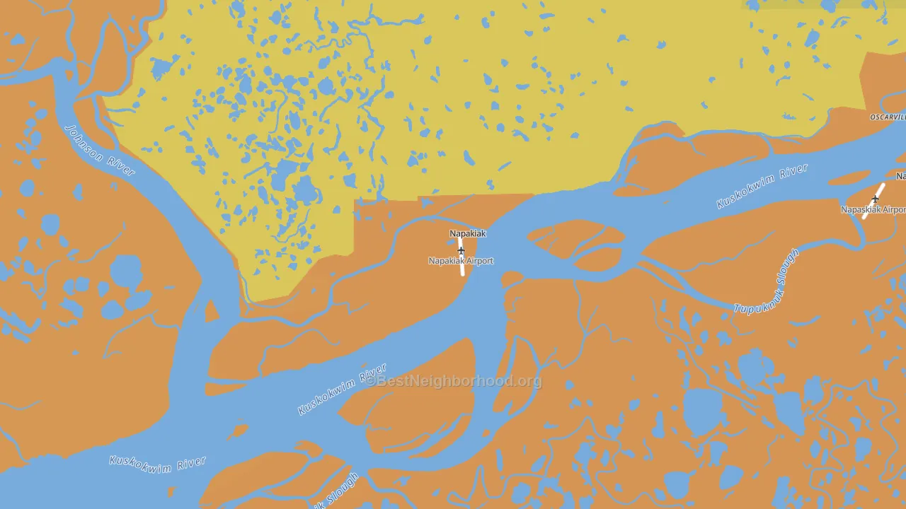 Map of the best neighborhoods in the 99634 area, with better matches in green and worse matches in red