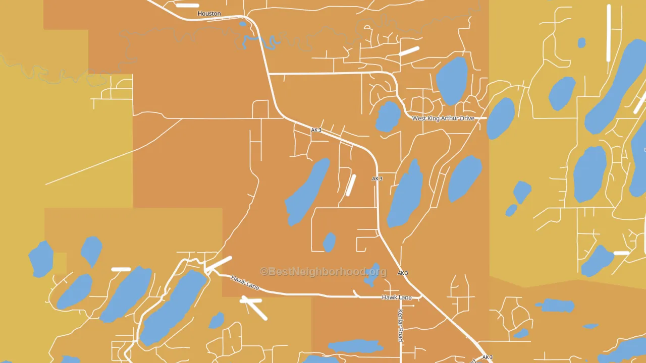 Map of the best neighborhoods in the 99694 area, with better matches in green and worse matches in red