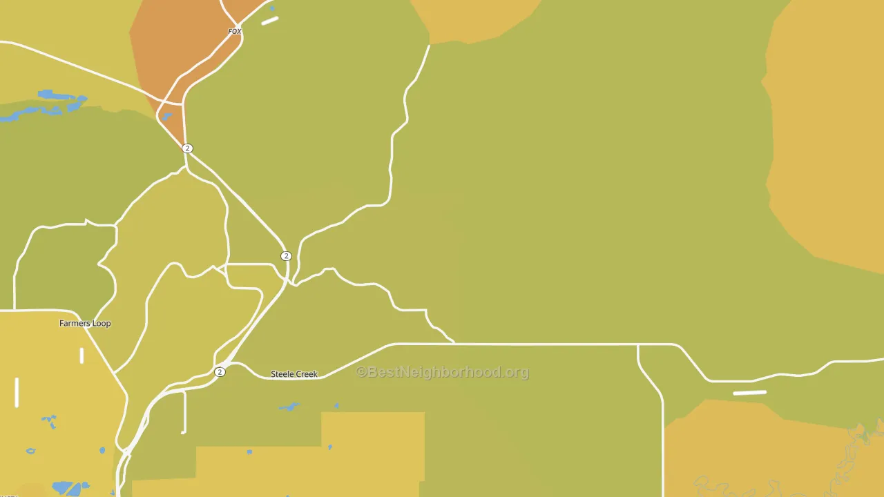 Map of the best neighborhoods in the 99712 area, with better matches in green and worse matches in red
