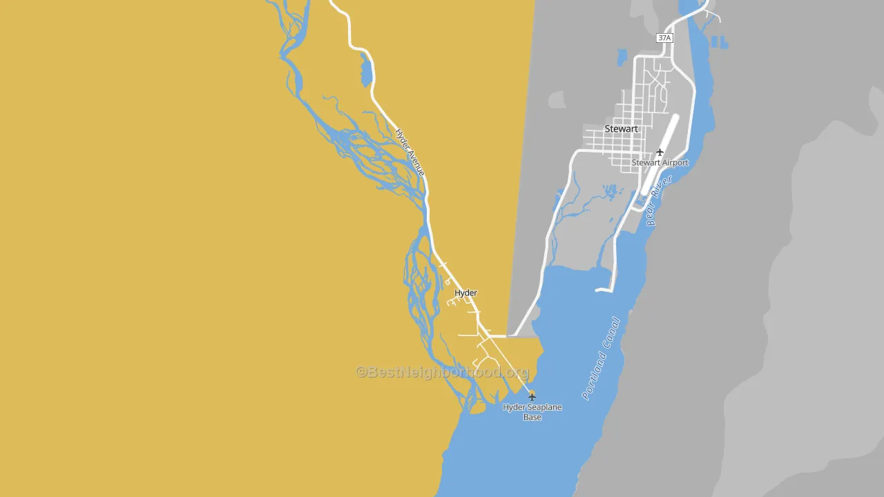 Map of the best neighborhoods in the 99923 area, with better matches in green and worse matches in red