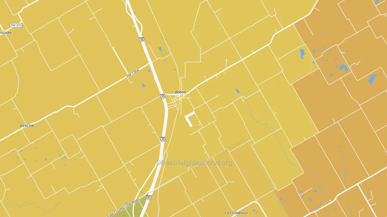 Map of the best neighborhoods in the Abbott area, with better matches in green and worse matches in red
