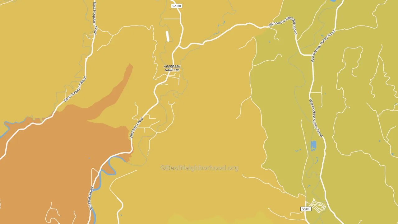 Map of the best neighborhoods in the Aberdeen Gardens area, with better matches in green and worse matches in red