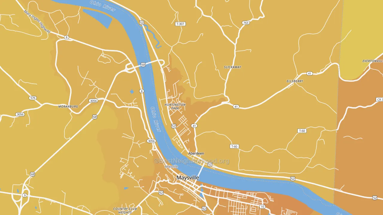 Map of the best neighborhoods in the Aberdeen area, with better matches in green and worse matches in red