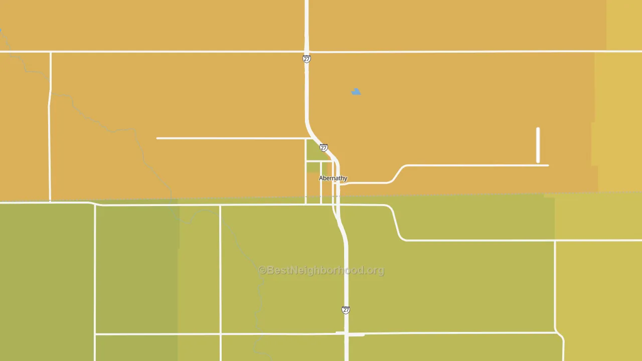 Map of the best neighborhoods in the Abernathy area, with better matches in green and worse matches in red