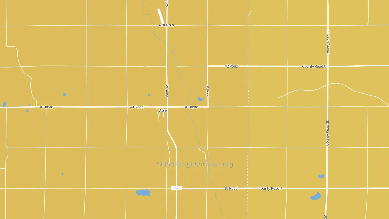 Map of the best neighborhoods in the Abie area, with better matches in green and worse matches in red