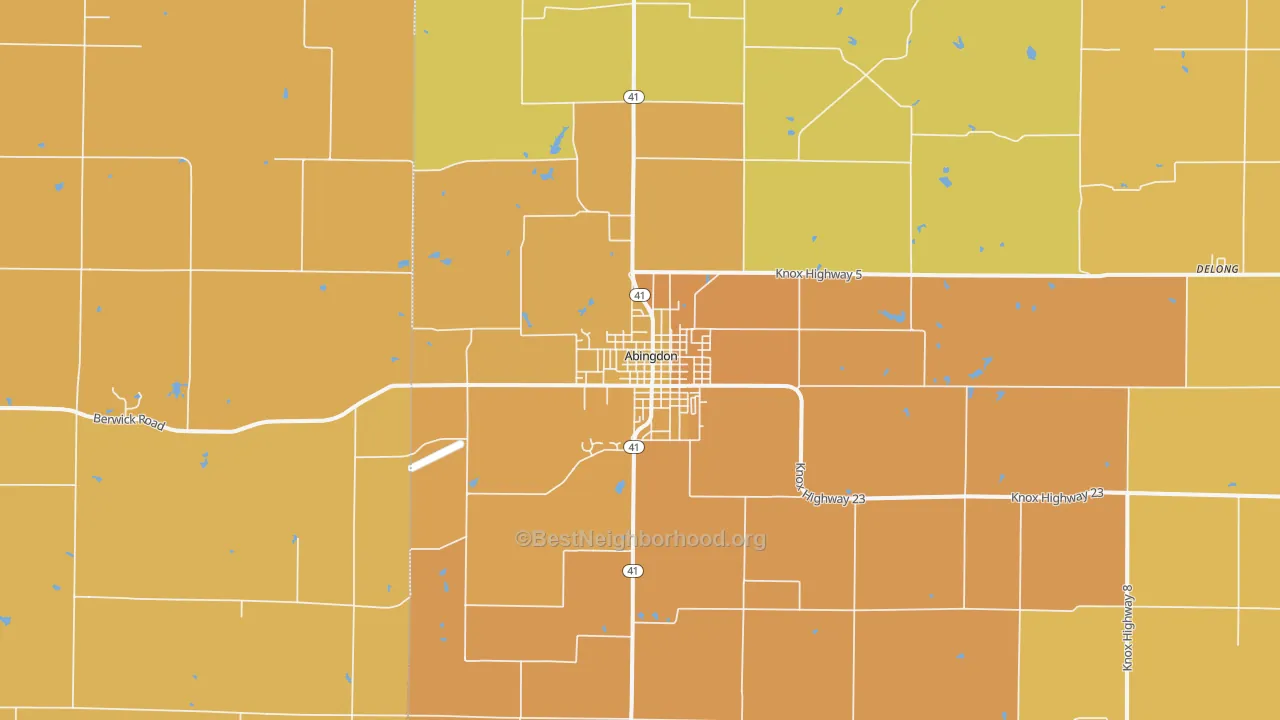 Map of the best neighborhoods in the Abingdon area, with better matches in green and worse matches in red