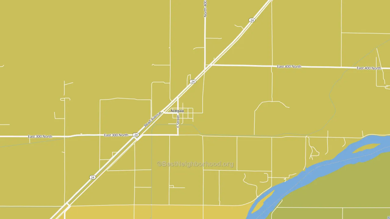 Map of the best neighborhoods in the Acequia area, with better matches in green and worse matches in red