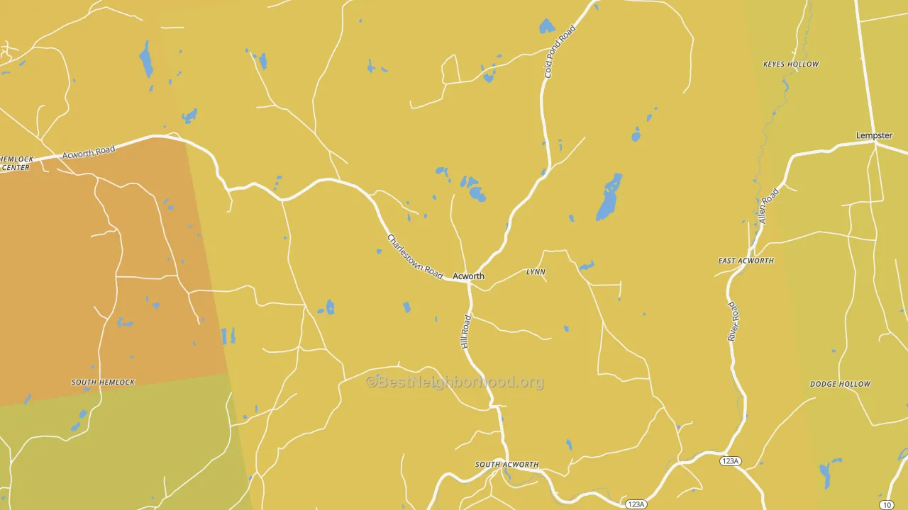 Map of the best neighborhoods in the Acworth area, with better matches in green and worse matches in red