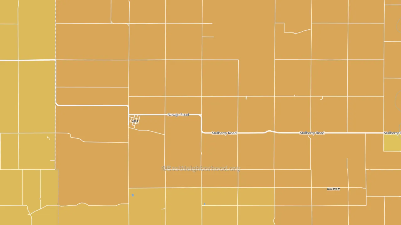Map of the best neighborhoods in the Ada area, with better matches in green and worse matches in red