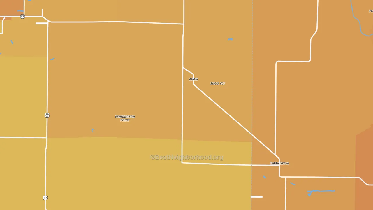 Map of the best neighborhoods in the Adair area, with better matches in green and worse matches in red