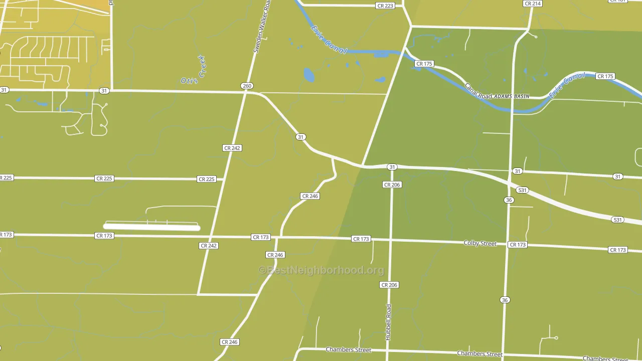 Map of the best neighborhoods in the Adams Basin area, with better matches in green and worse matches in red